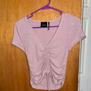Women's Ruched V-Neck Top - Light Purple